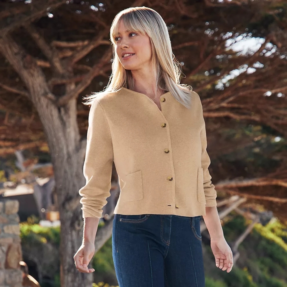 Lands' End Beige Button-Up Cardigan
